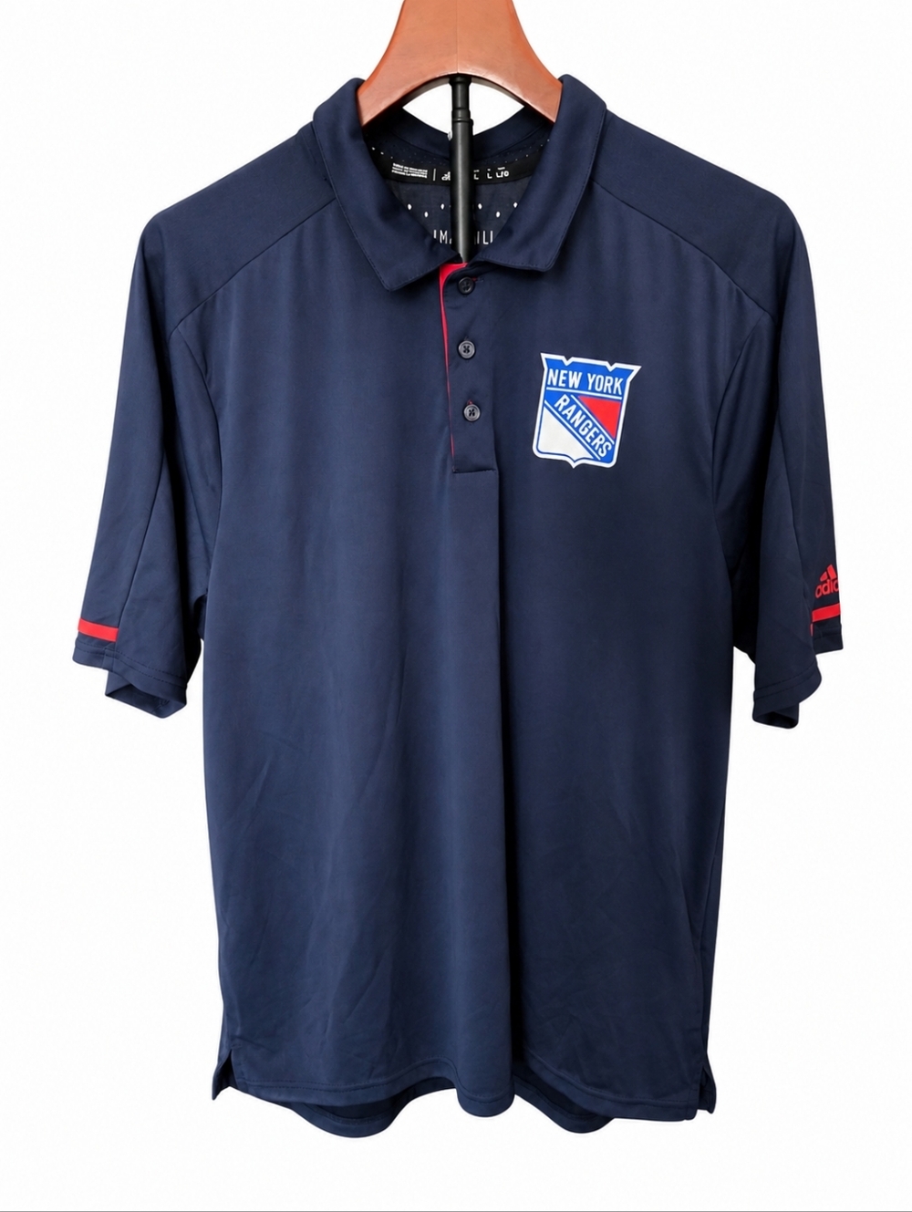 adidas New York Rangers Navy Blue Polo with Red Accents
